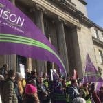 a Unison picket line - representing the Tories new anti-strikes law which the JCHR has intervened in