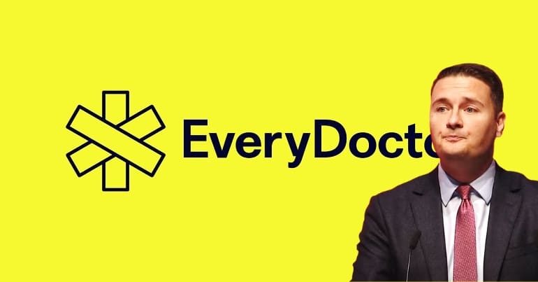 The EveryDoctor UK logo and Wes Streeting in relation to his plans for the NHS