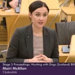 Scottish environment minister Mairi Mcallan speaking during the Hunting with Dogs (Scotland) Bill third stage debate