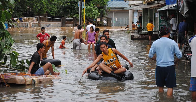 Flooded street in Manila, Philippines, following floods in 2012