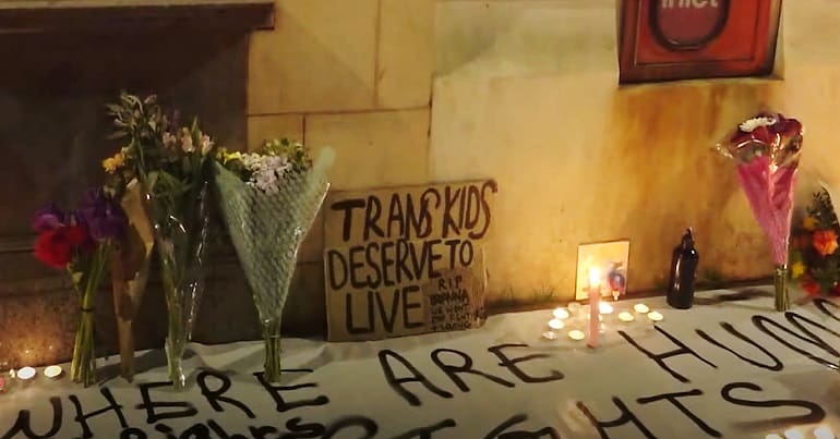 A sign saying trans kids deserve to live at a memorial for Brianna Ghey