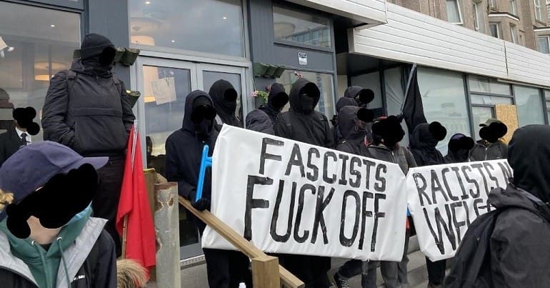 Anti-fascists protesting Patriotic Alternative in Newquay as the Guardian legitimised the group