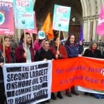 Campaigners outside the Court of Appeal during hearing for Surrey oil project case