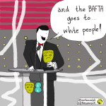an award show host holds a BAFTA and says "and the BAFTA goes to... white people!"