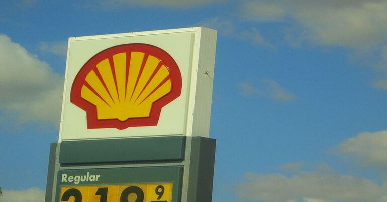 Shell petrol station sign. A refinery run by the company called others to 'embrace equity' on International Women's Day this year.