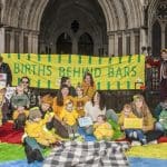 A protest outside the Royal Court over pregnant women being locked up in UK prisons