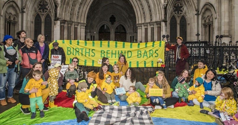 A protest outside the Royal Court over pregnant women being locked up in UK prisons