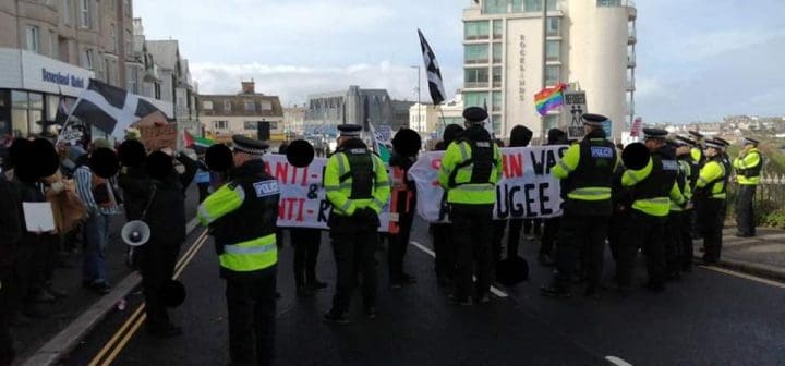 Police surrounding anti-fascists in Newquay