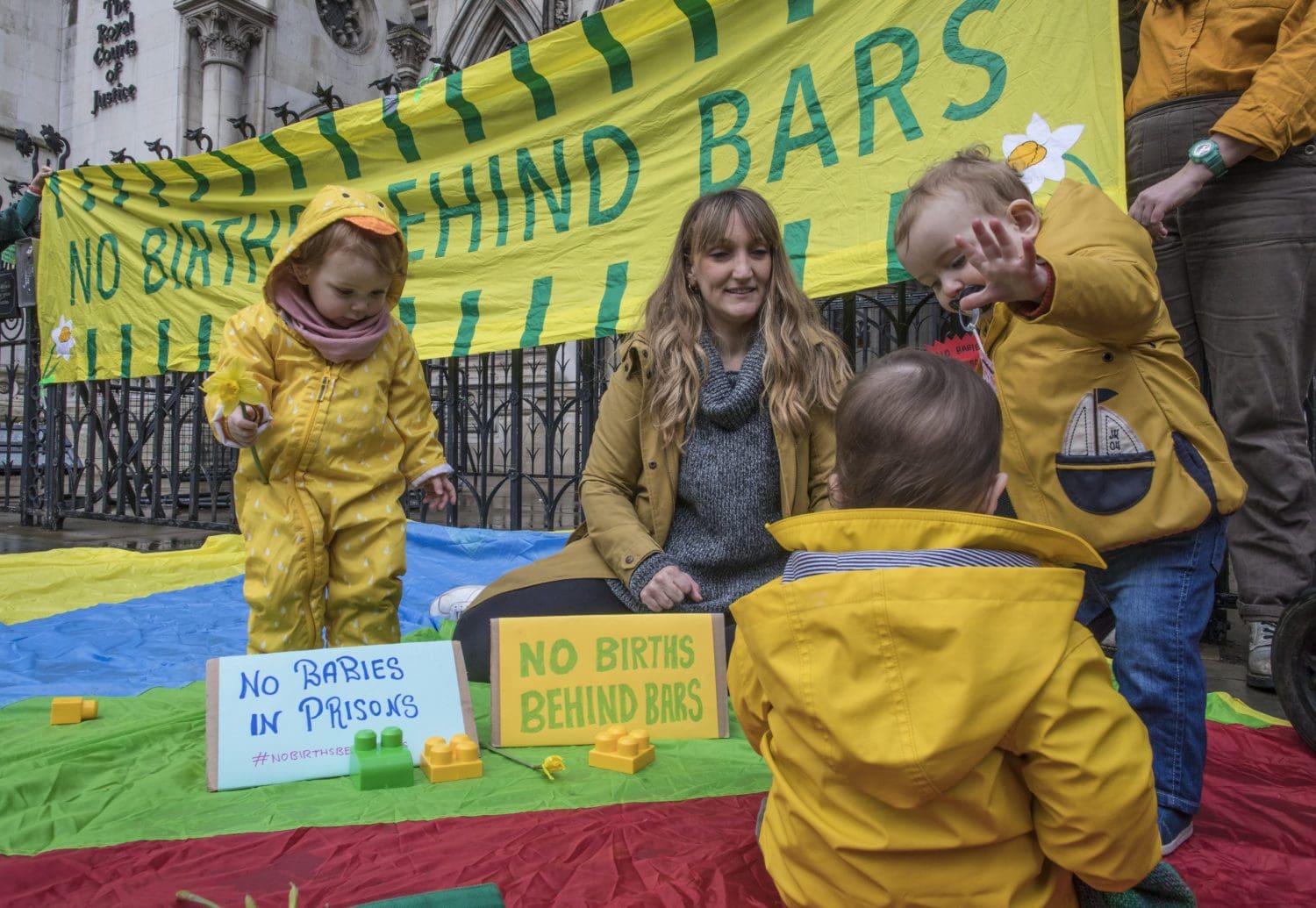 Babies, children and their parents rallied outside the Royal Courts of Justice in London to demand an end to the imprisonment of pregnant women, London, UK Saturday, March 18, 2023 The protest was organised by No Births Behind Bars and Level Up.