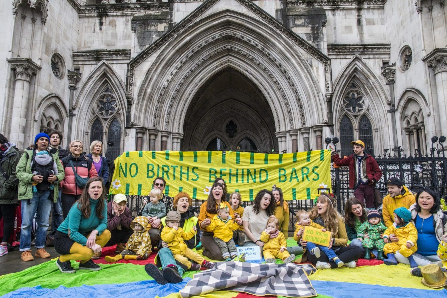 Babies, children and their parents rallied outside the Royal Courts of Justice in London to demand an end to the imprisonment of pregnant women, London, UK Saturday, March 18, 2023 The protest was organised by No Births Behind Bars and Level Up.