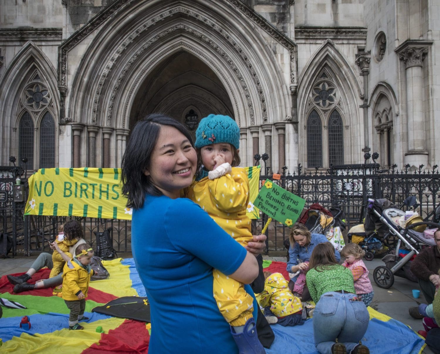 Babies, children and their parents rallied outside the Royal Courts of Justice in London to demand an end to the imprisonment of pregnant women, London, UK Saturday, March 18, 2023 The protest was organised by No Births Behind Bars and Level Up.
