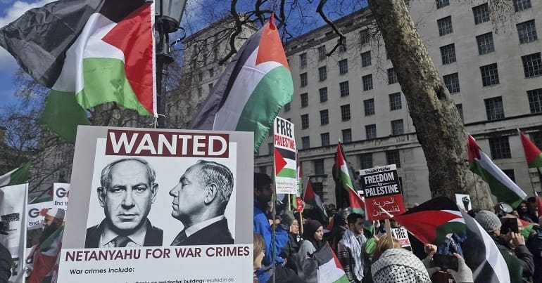 People protest Netanyahu as the Israel PM visits London