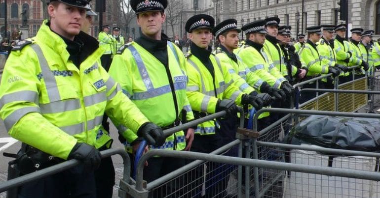 Police on a UK protest