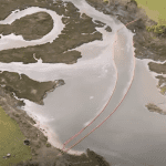 Aerial view of Perenco oil spill in Poole Harbour.