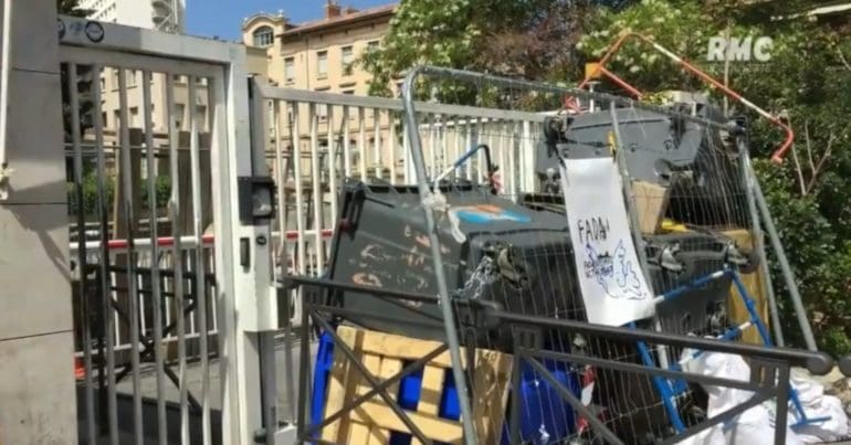 A barricade at a university entrance over the French pensions from Macron
