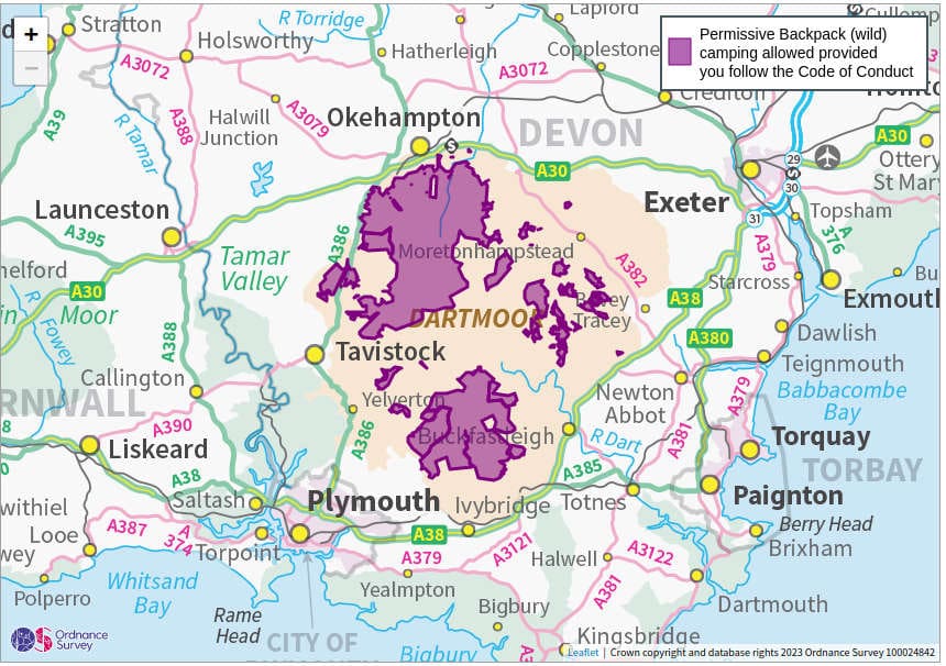 Dartmoor wild camp map