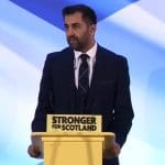 Humza Yousaf giving victory speech after he was elected as Scotland's new first minister