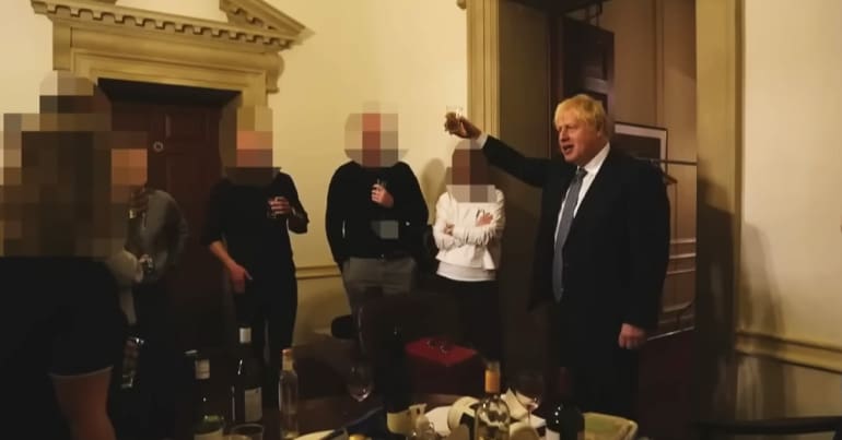 Boris Johnson toasts a party in Downing Street during Covid lockdown in partygate scandal