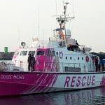 MV Louise Michel, a refugee rescue ship financed by Banksy, which was impounded on 26 March by Italy's coastguard