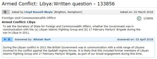 Parliament question regarding LIFG