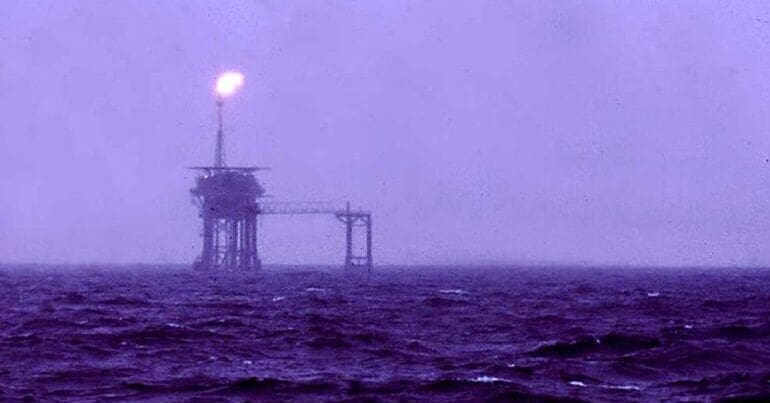 Offshore oil rig in the North Sea, where workers are preparing to take strike action. Fossil fuels