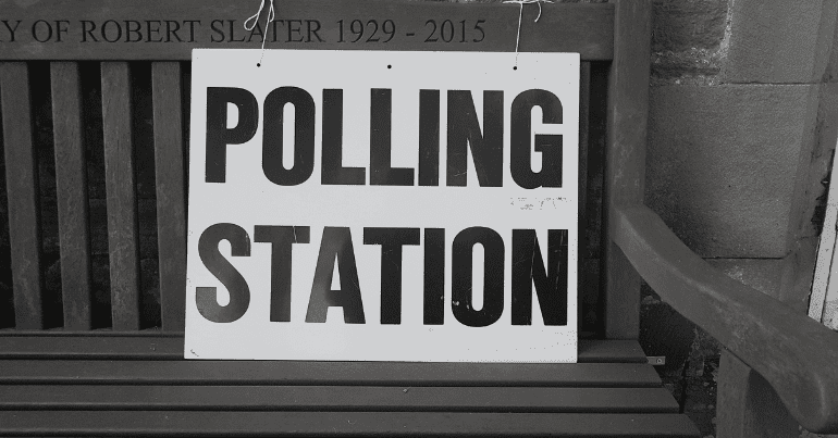 Polling station sign for elections, which will now need some for of voter ID to participate