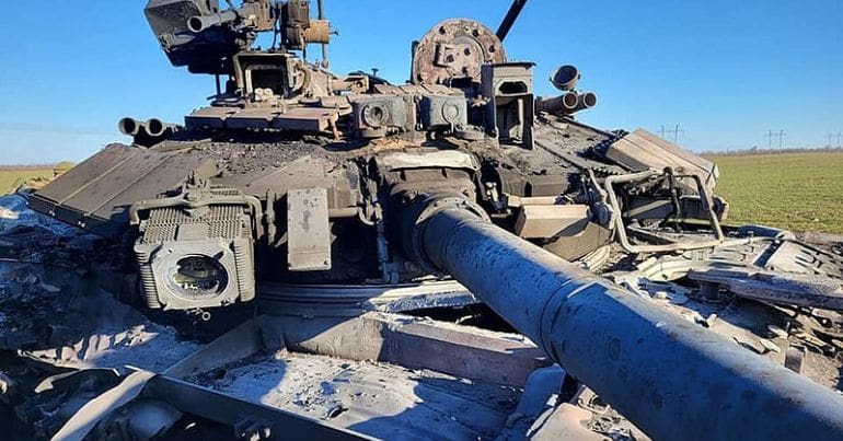 A damaged Russian tank