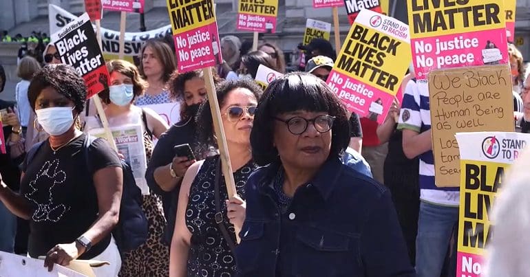Diane Abbott at Downing St Black Lives Matter protest, July 2021
