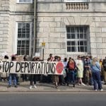A protest outside a court over the trial of protesters who blocked a Jamaica deportation flight
