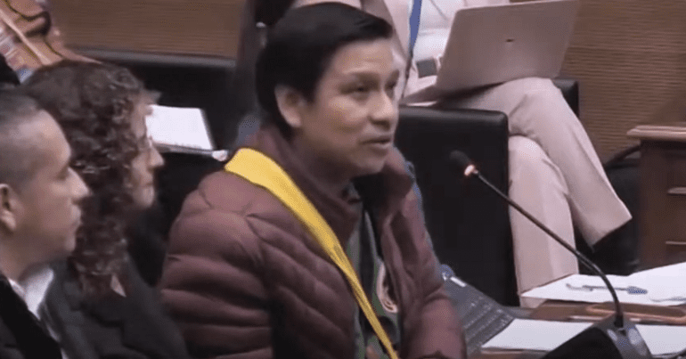 Member of the U'wa Nation Heber Tegría speaks to the Inter-American Court of Human Rights about the violation of his communities Indigenous rights.