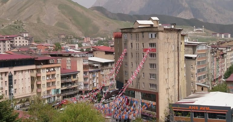 Flags for YSP and other political parties in Hakkari, the day before Turkey elections Erdoğan Kurdish