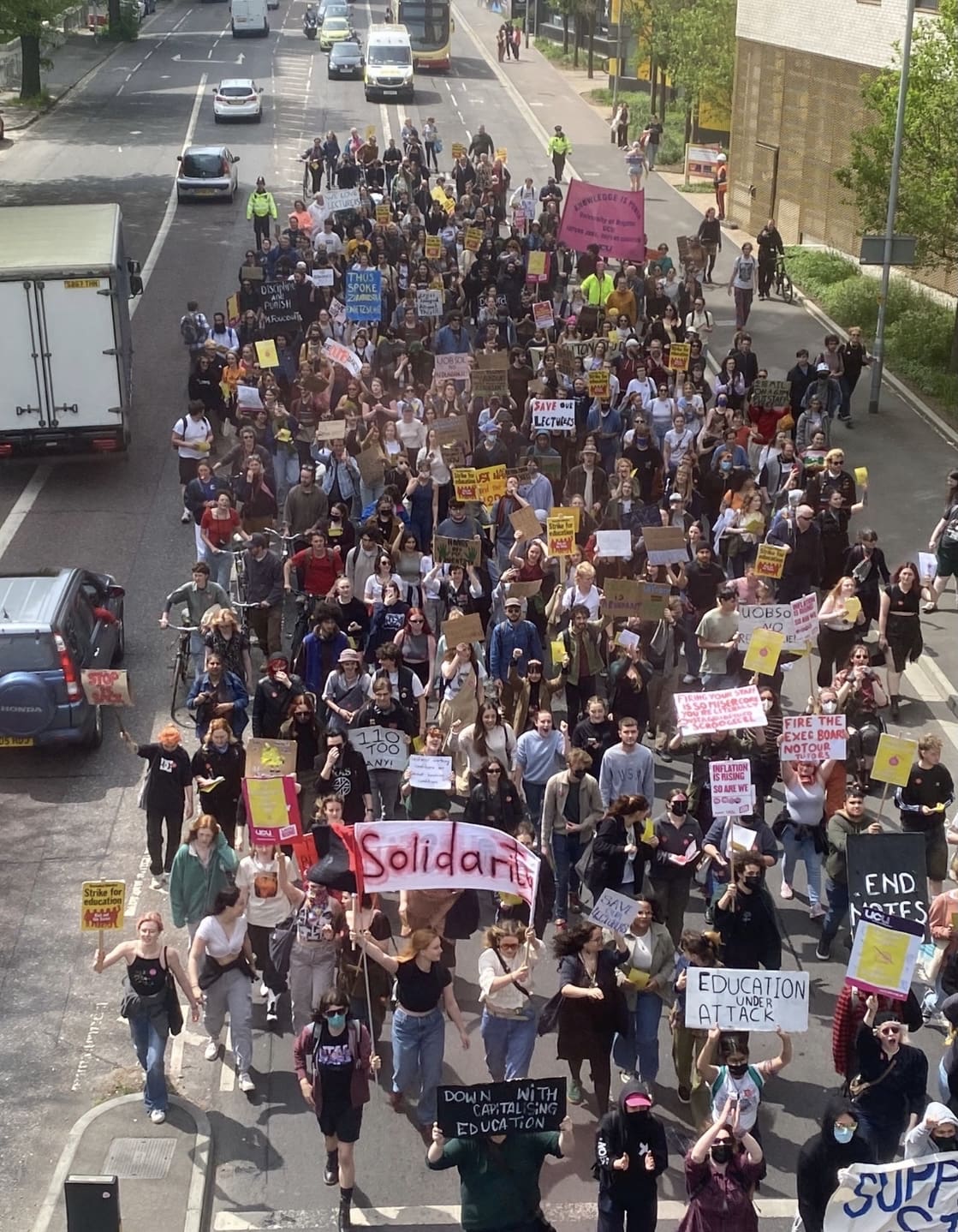 Students and staff protesting at the University of Brighton 