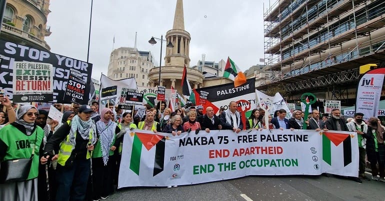 People march in London to mark the Nakba Israel Palestinians