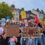 Students and staff from the University of Brighton protest over redundancies