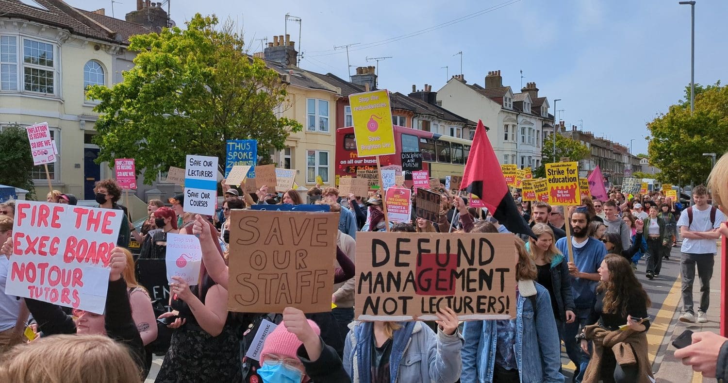 Students and staff from the University of Brighton protest over redundancies