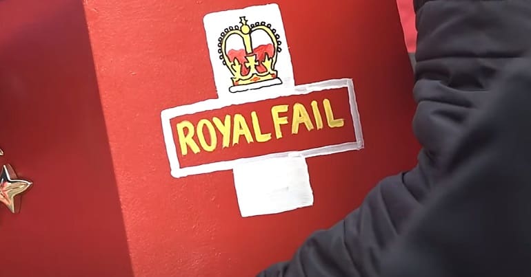 The Royal Mail logo as Royal Fail CWU IDS Wirral