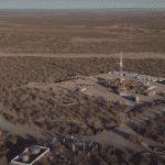 Fracking site Vaca Muerta in Argentina. Image shows industrial oil and gas operations on the Patagonian landscape.