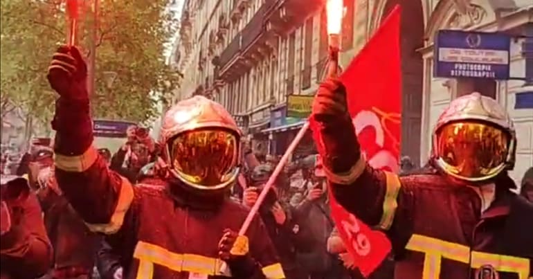 Firefighters lead May Day protests in Paris as workers continue going on strike against pension reforms