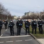 Police at an antifascist demo in Berlin. Lina E Germany anti-fascist anti-racist Leipzig