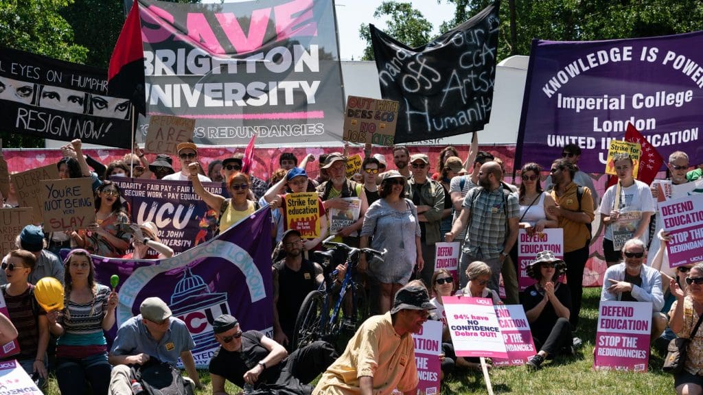Brighton University staff and students protesting redundancies