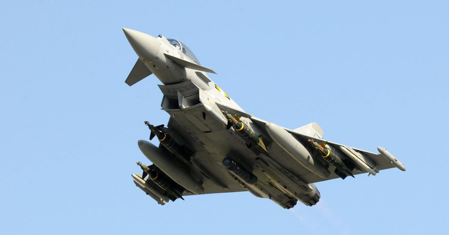 A Royal Air Force Typhoon takes off.
