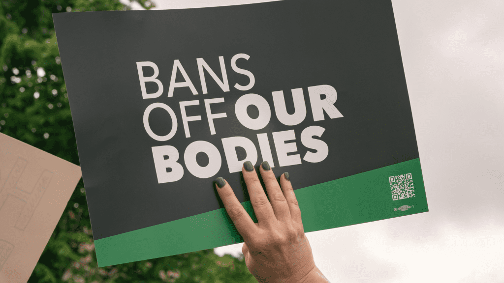 Texas abortion ban protest; sign reads "bans off our bodies"