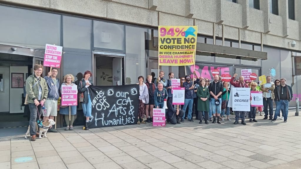 Brighton University staff protesting outside Brighton conference centre