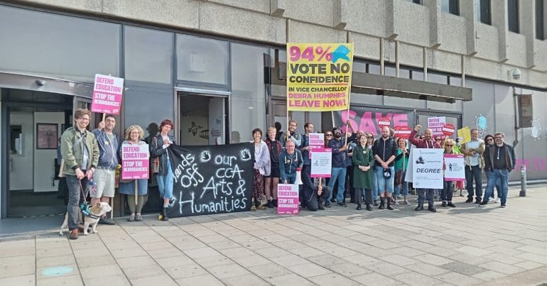 Brighton University staff protesting outside Brighton conference centre