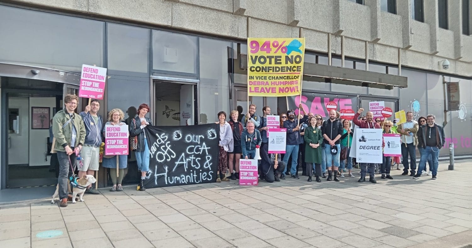 Brighton University staff protesting outside Brighton conference centre