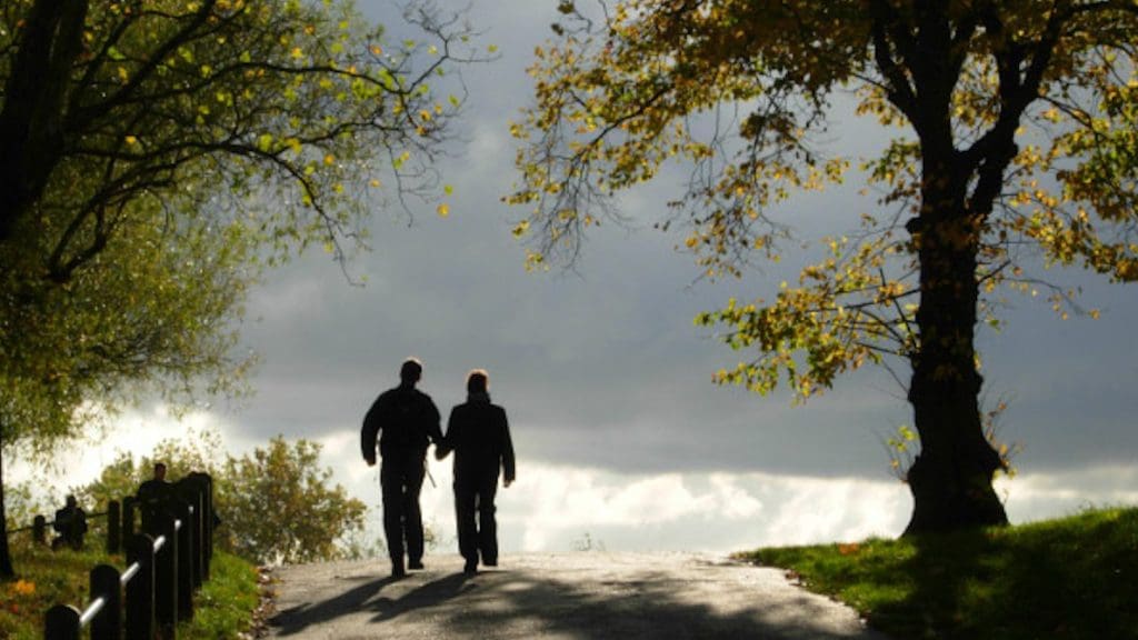 Two people walking in Hampstead Heath Nature human right