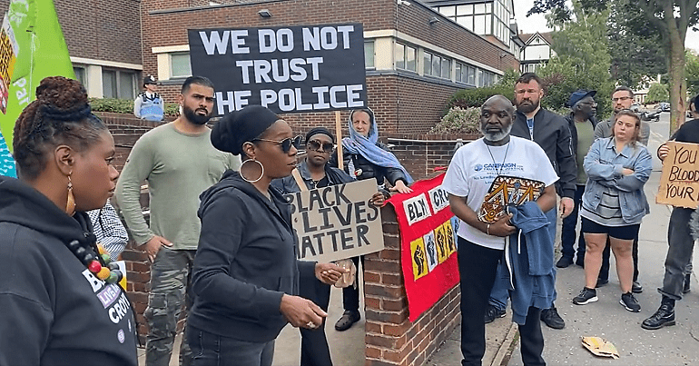 Protest in Croydon Met Police Black woman bus fare