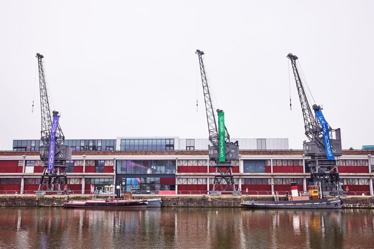 Banner drops on cranes 