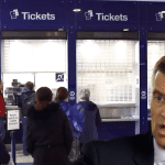 A ticket office queue and transport secretary Mark Harper