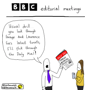 A BBC editor tells a colleague: "Usual drill... you go through Farage and Lawrence Fox's latest tweets, I'll flick through the Daily Mail